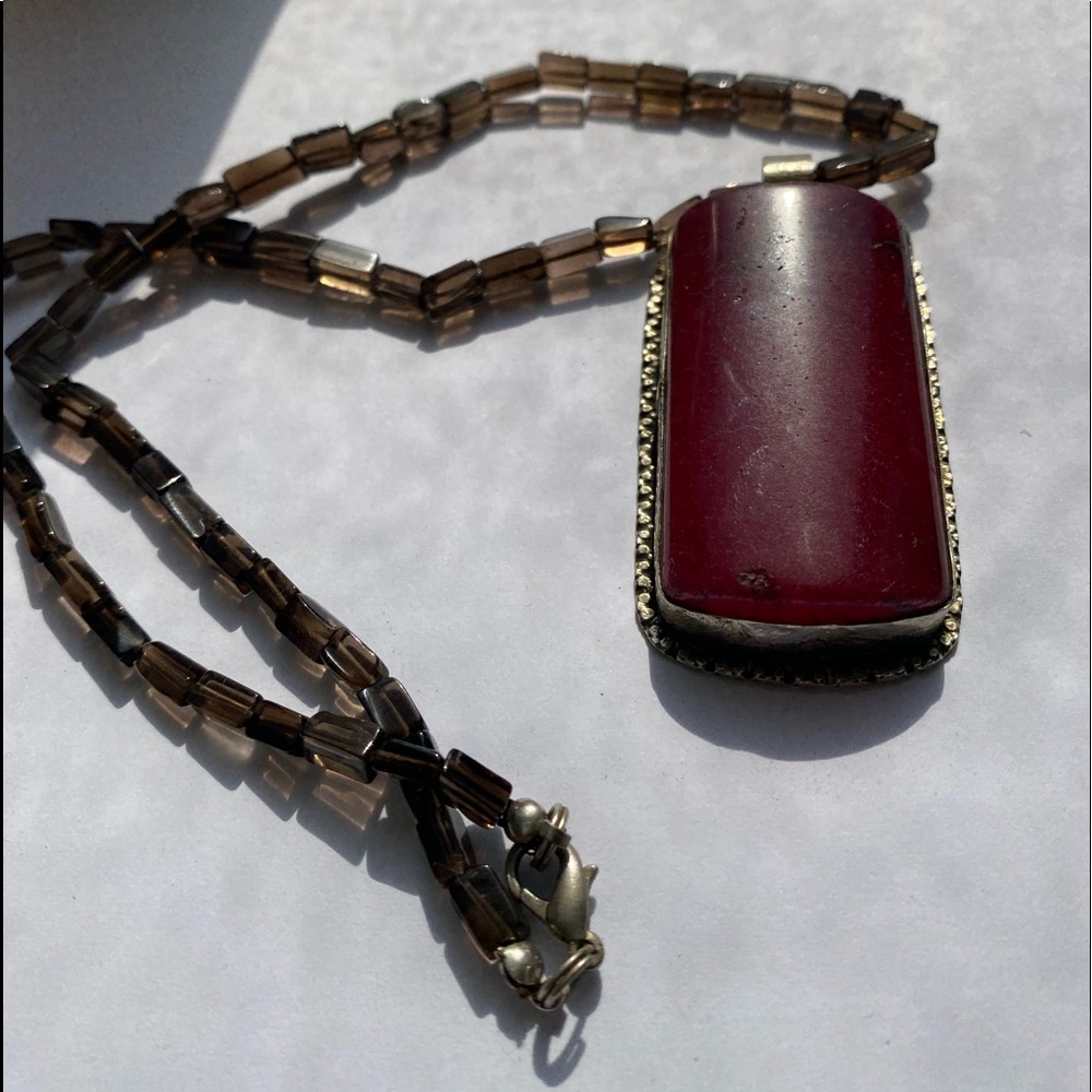 Raspberry Agate Smoky Quartz Necklace - Picture 5 of 16